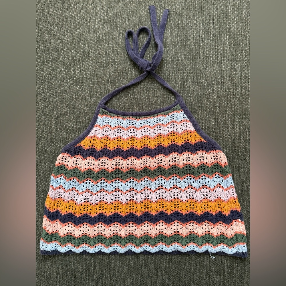 American Eagle Colorful Crochet Halter Top size large boho festival summer wear